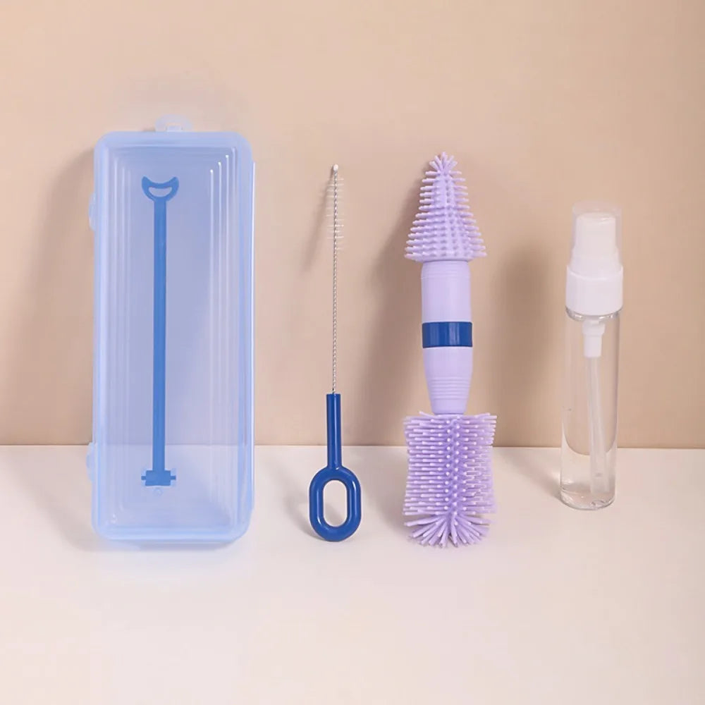 Travel Baby Bottle Cleaning Set - Portable Brush Kit with Storage & Drip Rack