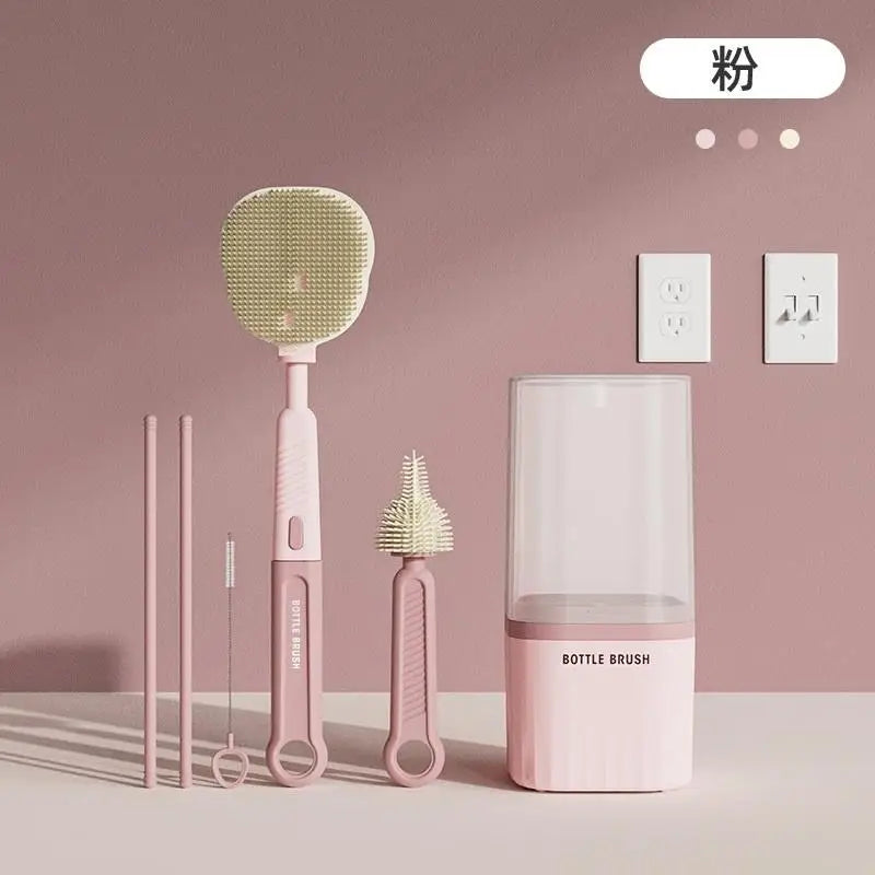 6-in-1 Silicone Bottle Brush Set | Travel Drain Rack & Long Handle