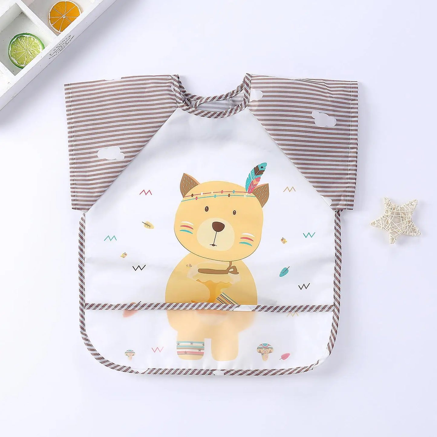 Long Sleeve Baby Bib with Pocket - Cartoon Waterproof Apron for 0-3 Years