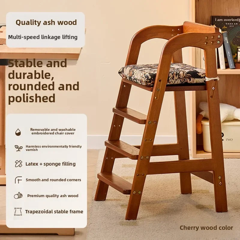 Adjustable Wooden High Chair for Babies & Toddlers - Extra Wide Seat with Footrest