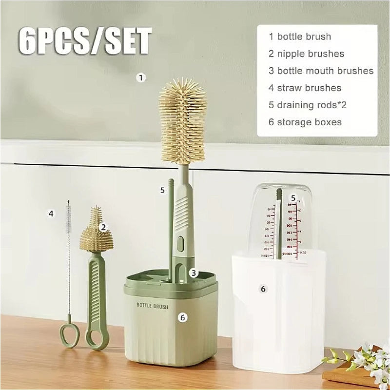 Silicone Baby Bottle Brush Set with Storage Box - Portable Cleaning Kit