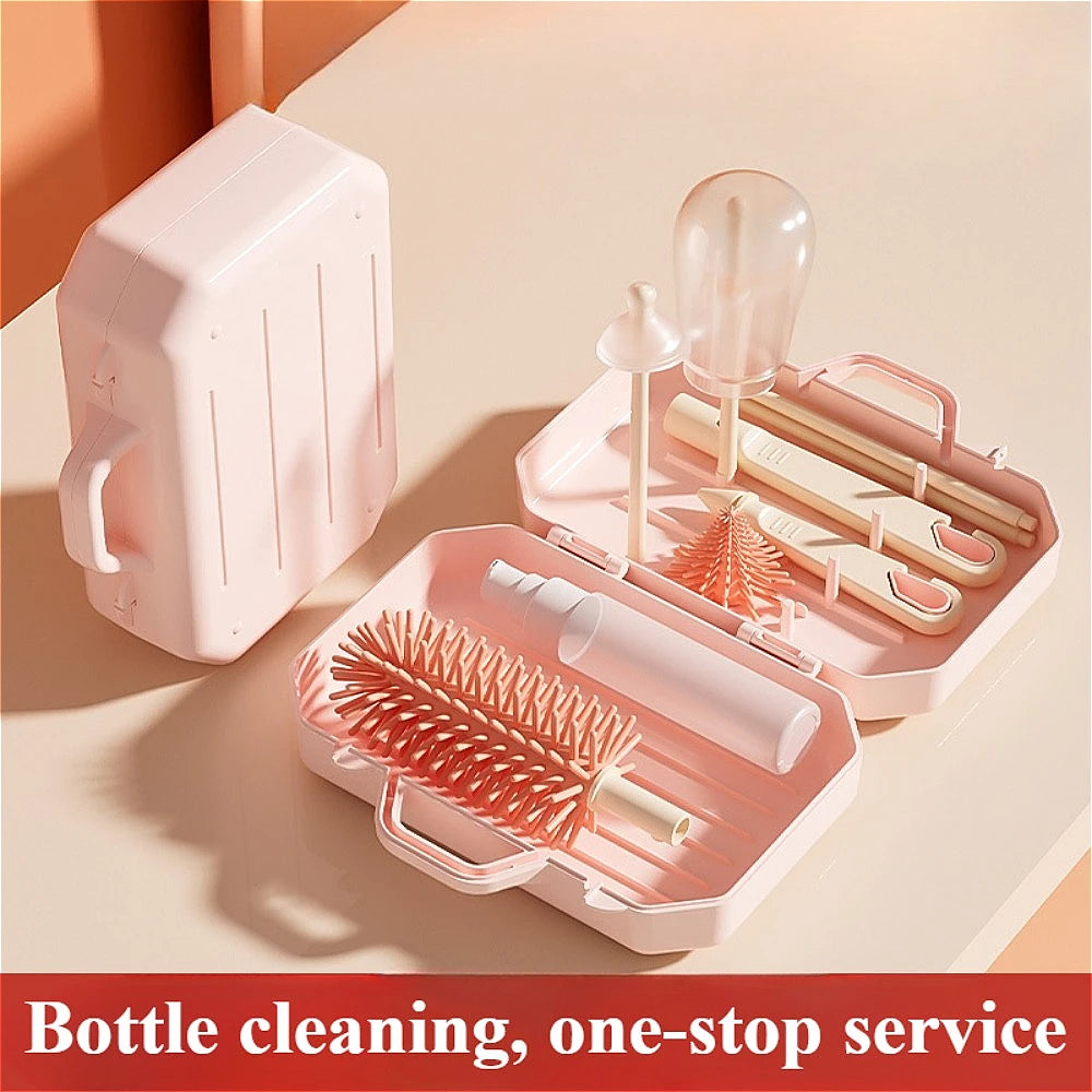 6-in-1 Silicone Bottle Brush Set - Complete Cleaning Kit with Storage Box
