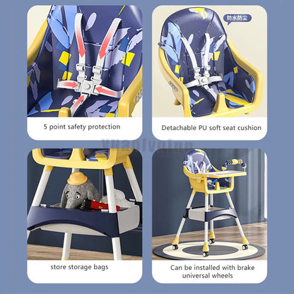 Child safety seat with features highlighted on a blue background