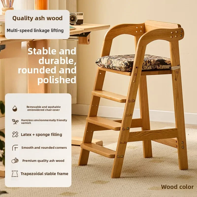 Adjustable Wooden High Chair for Babies & Toddlers - Extra Wide Seat with Footrest