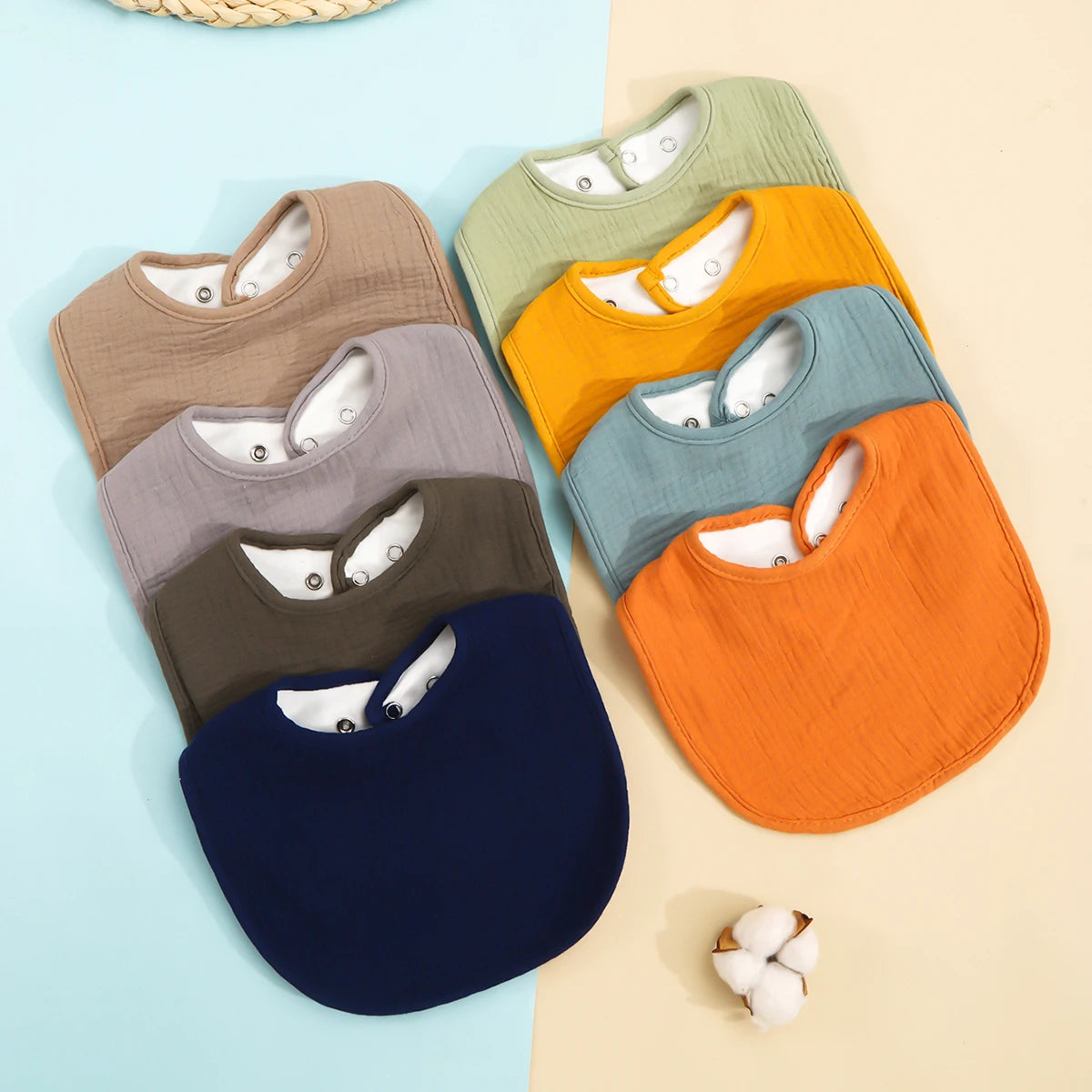 Cotton Baby Bib - Soft Solid Colour Drool Bib for Newborns & Toddlers