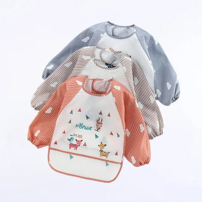 Long Sleeve Baby Bib with Pocket - Cartoon Waterproof Apron for 0-3 Years