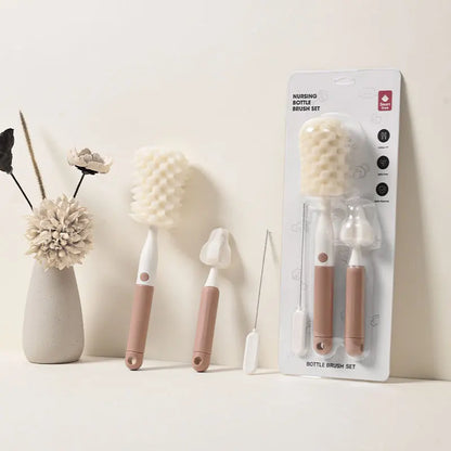 3-in-1 Baby Bottle Brush Set | Sponge & Nipple Cleaner with Long Handle