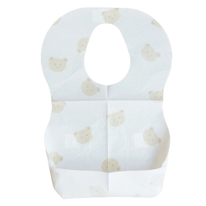 50-Pack Disposable Baby Bibs - Cartoon Bear Design for 6 Months to 2 Years
