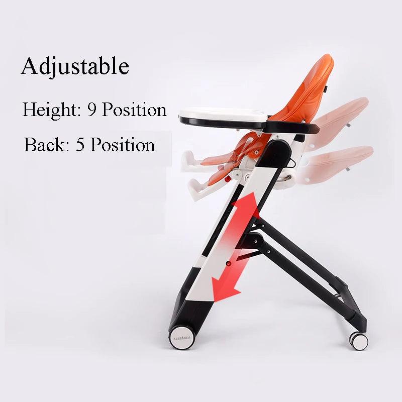 Adjustable height and backrest chair with text on a white background