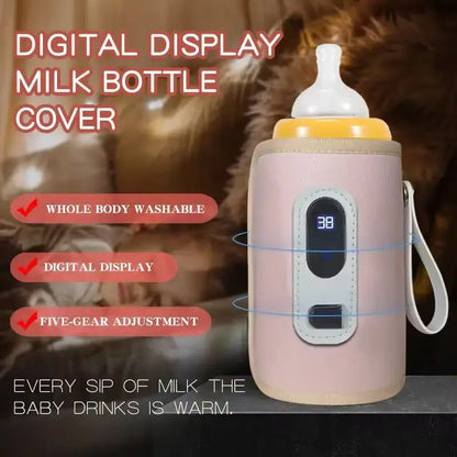Portable Baby Bottle Warmer with LCD Screen - USB Travel Bottle Insulation Sleeve
