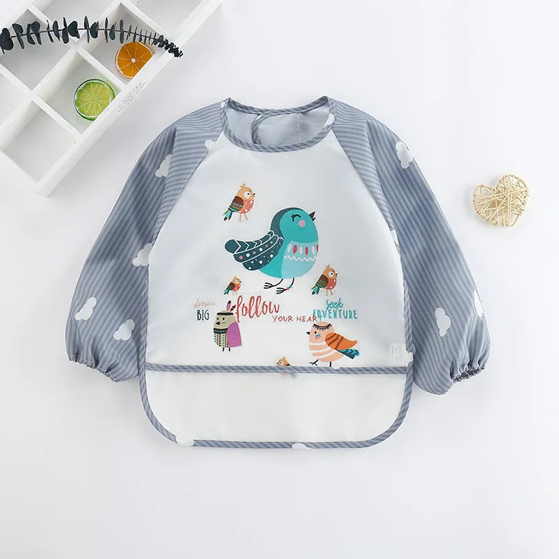 Long Sleeve Baby Bib with Pocket - Cartoon Waterproof Apron for 0-3 Years