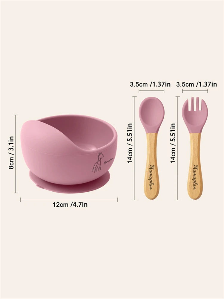 3-Piece Baby Feeding Set | Silicone Suction Bowl, Spoon & Fork