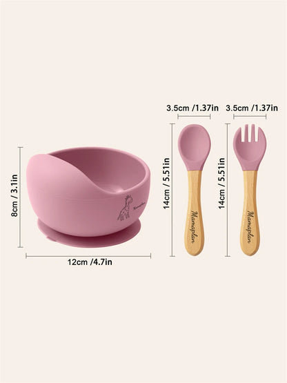 3-Piece Baby Feeding Set | Silicone Suction Bowl, Spoon & Fork