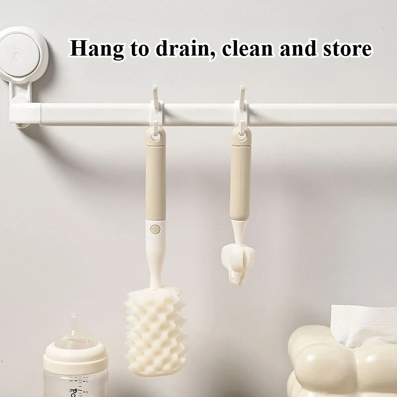 3-in-1 Baby Bottle Brush Set | Sponge & Nipple Cleaner with Long Handle