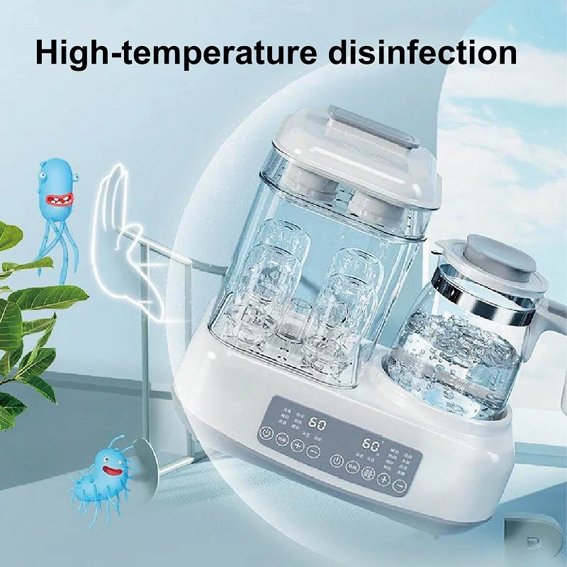 White high-temperature disinfection device with digital display on a light blue background