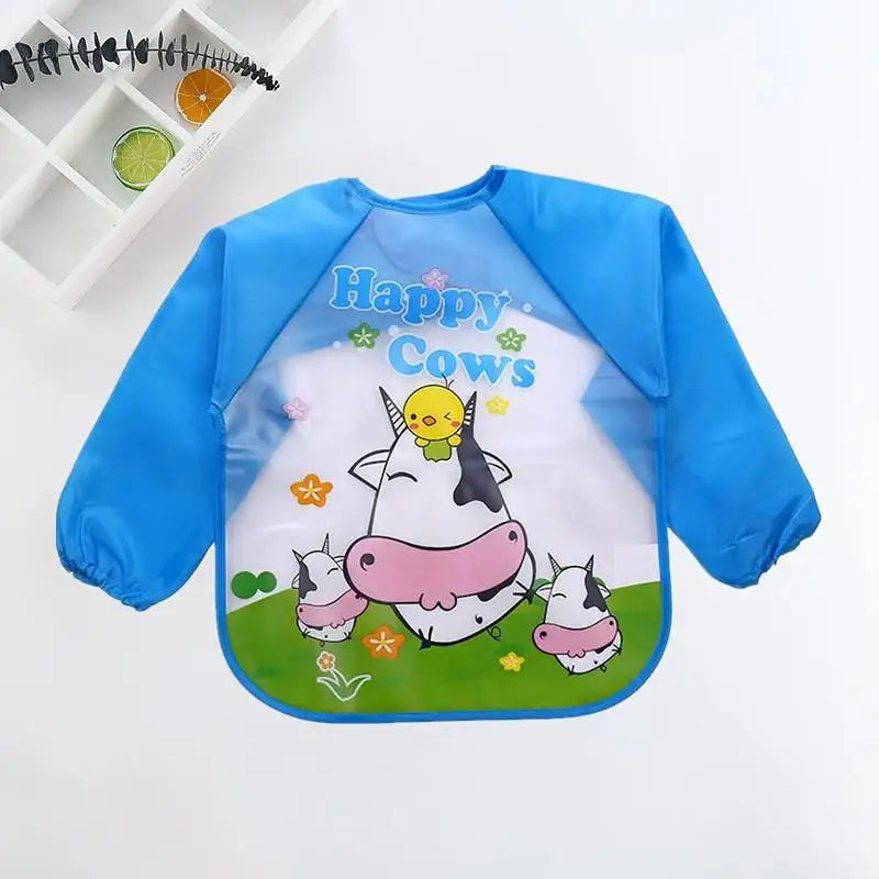 Long Sleeve Baby Bib with Pocket - Cartoon Waterproof Apron for 0-3 Years