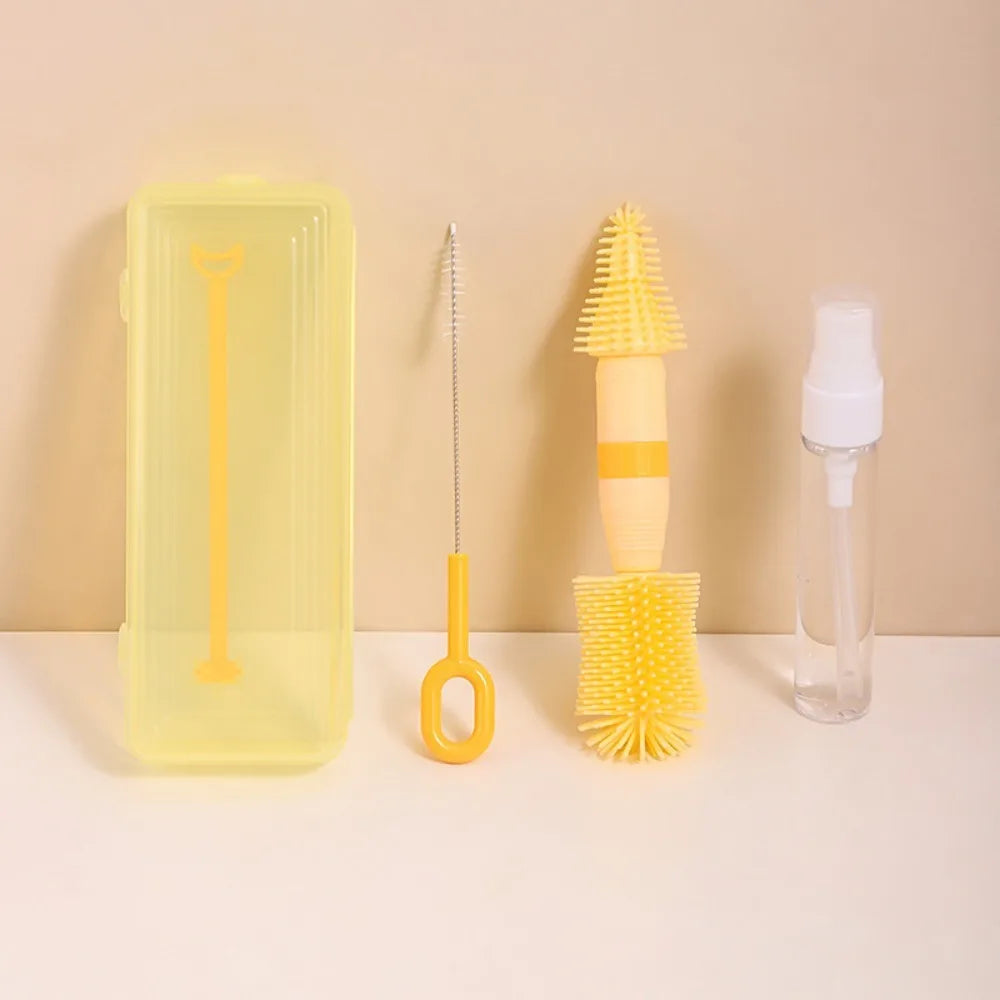 Travel Baby Bottle Cleaning Set - Portable Brush Kit with Storage & Drip Rack