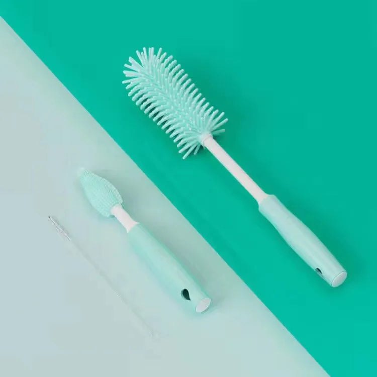 Two green bottle brushes on a green and white background