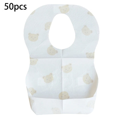 50-Pack Disposable Baby Bibs - Cartoon Bear Design for 6 Months to 2 Years