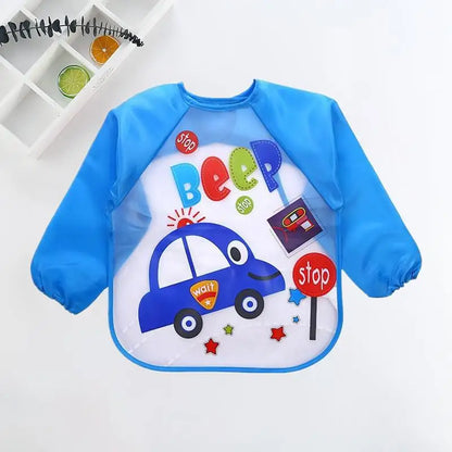 Long Sleeve Baby Bib with Pocket - Cartoon Waterproof Apron for 0-3 Years