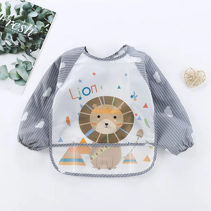 Long Sleeve Baby Bib with Pocket - Cartoon Waterproof Apron for 0-3 Years