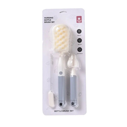 3-in-1 Baby Bottle Brush Set | Sponge & Nipple Cleaner with Long Handle