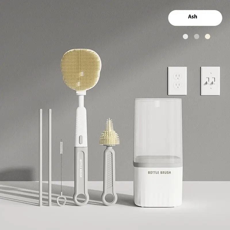 6-in-1 Silicone Bottle Brush Set | Travel Drain Rack & Long Handle