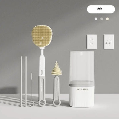 6-in-1 Silicone Bottle Brush Set | Travel Drain Rack & Long Handle