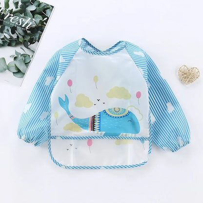 Long Sleeve Baby Bib with Pocket - Cartoon Waterproof Apron for 0-3 Years