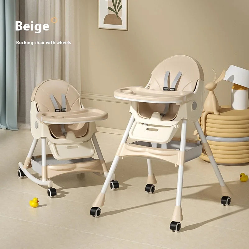 Beige rocking chair with wheels in a room setting