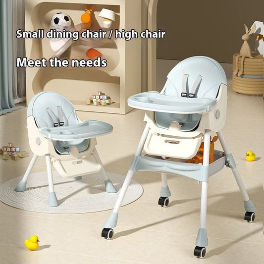 Children's high chair with wheels in a room setting