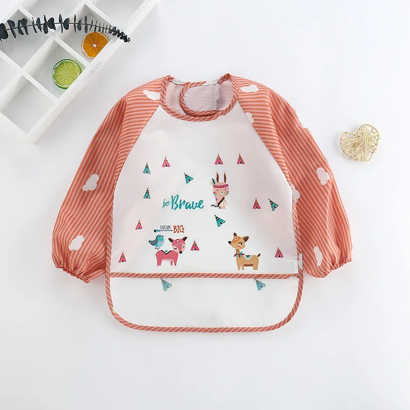 Long Sleeve Baby Bib with Pocket - Cartoon Waterproof Apron for 0-3 Years
