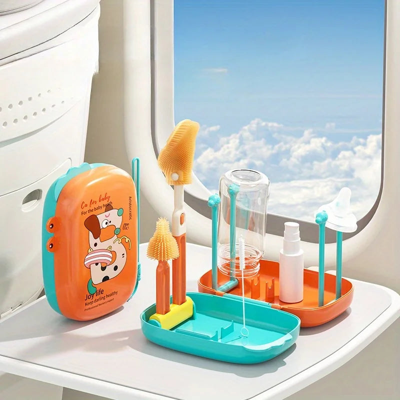 Portable Bottle Brush Set | Travel Cleaning Kit with Drain Rack