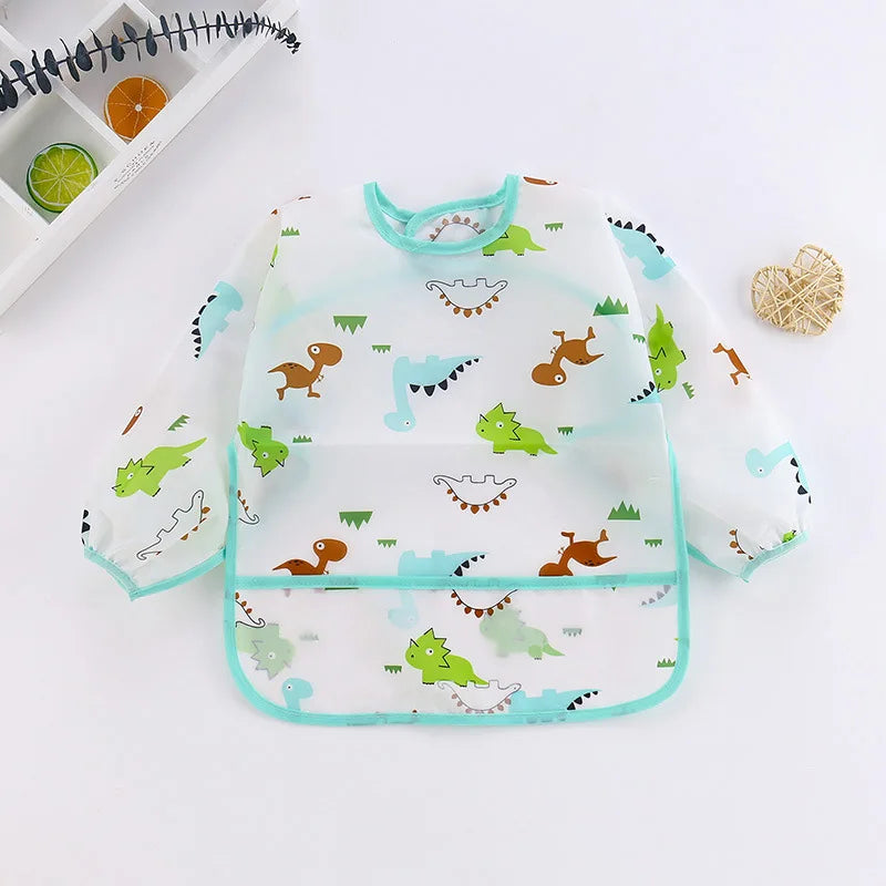 Long Sleeve Baby Bib - Waterproof Cartoon Feeding Apron for 0-3 Years