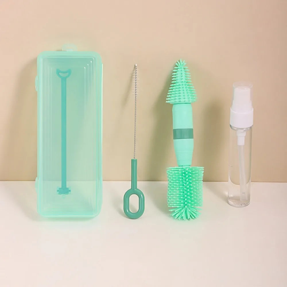 Travel Baby Bottle Cleaning Set - Portable Brush Kit with Storage & Drip Rack