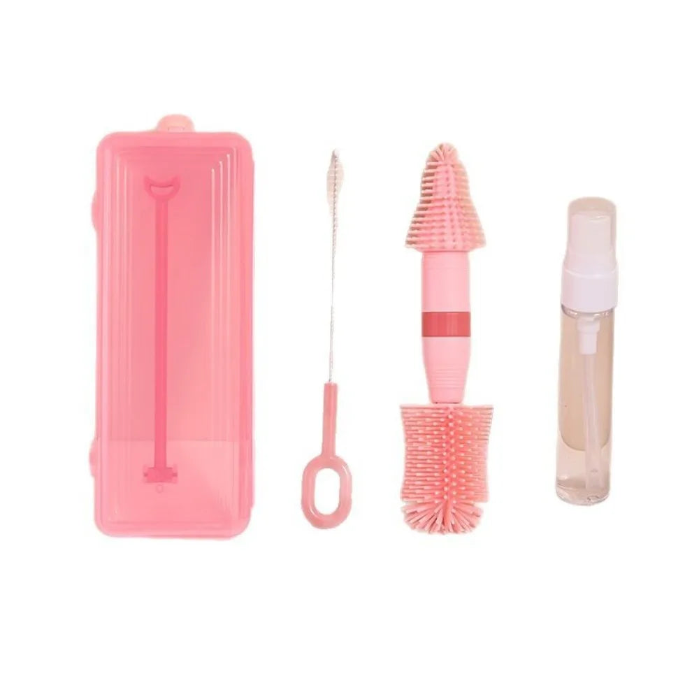 Travel Baby Bottle Cleaning Set - Portable Brush Kit with Storage & Drip Rack