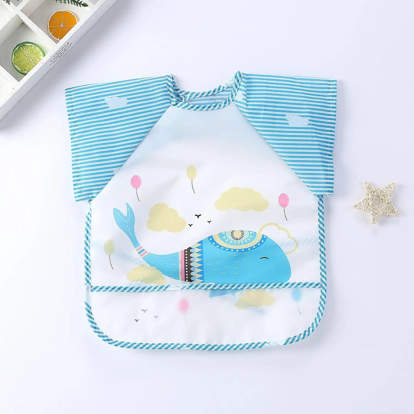 Long Sleeve Baby Bib with Pocket - Cartoon Waterproof Apron for 0-3 Years