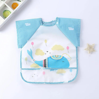 Long Sleeve Baby Bib with Pocket - Cartoon Waterproof Apron for 0-3 Years