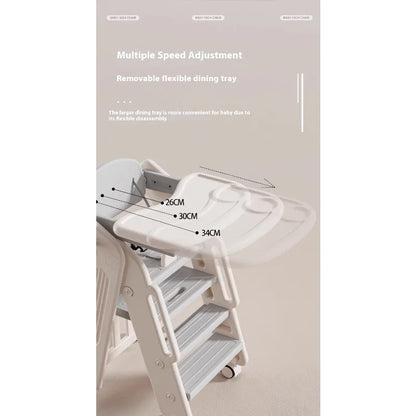 White high chair with a detachable tray on a light background