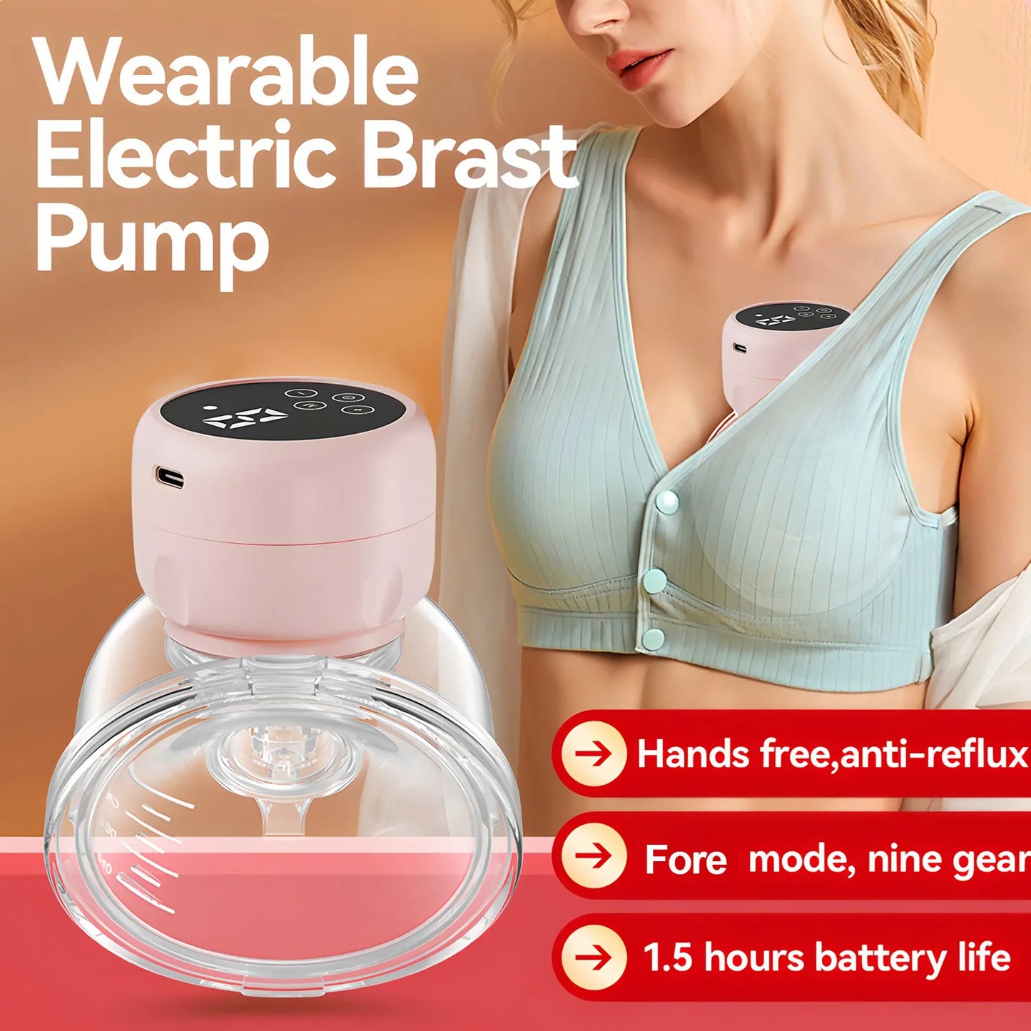 USB Rechargeable Wearable Breast Pump - Hands-Free Electric Breast Pump for Breastfeeding Mum