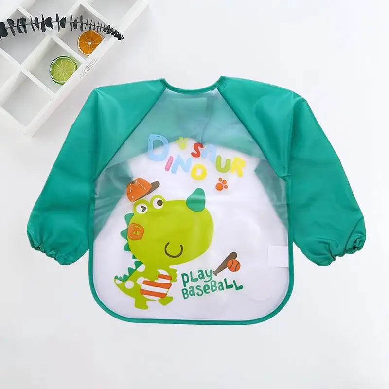Long Sleeve Baby Bib with Pocket - Cartoon Waterproof Apron for 0-3 Years