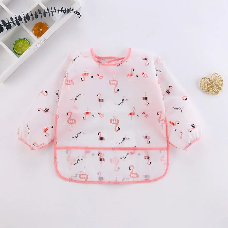 Long Sleeve Baby Bib - Waterproof Cartoon Feeding Apron for 0-3 Years