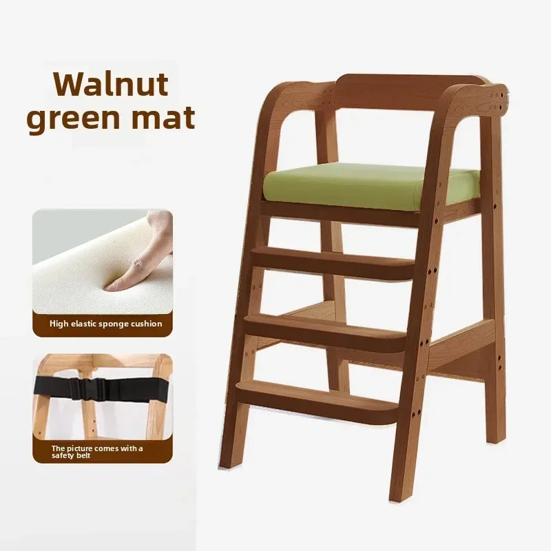 Adjustable Wooden High Chair for Babies & Toddlers - Extra Wide Seat with Footrest