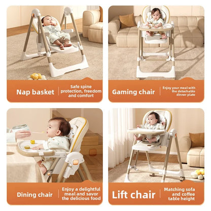 Baby high chair with multiple functions in a home setting