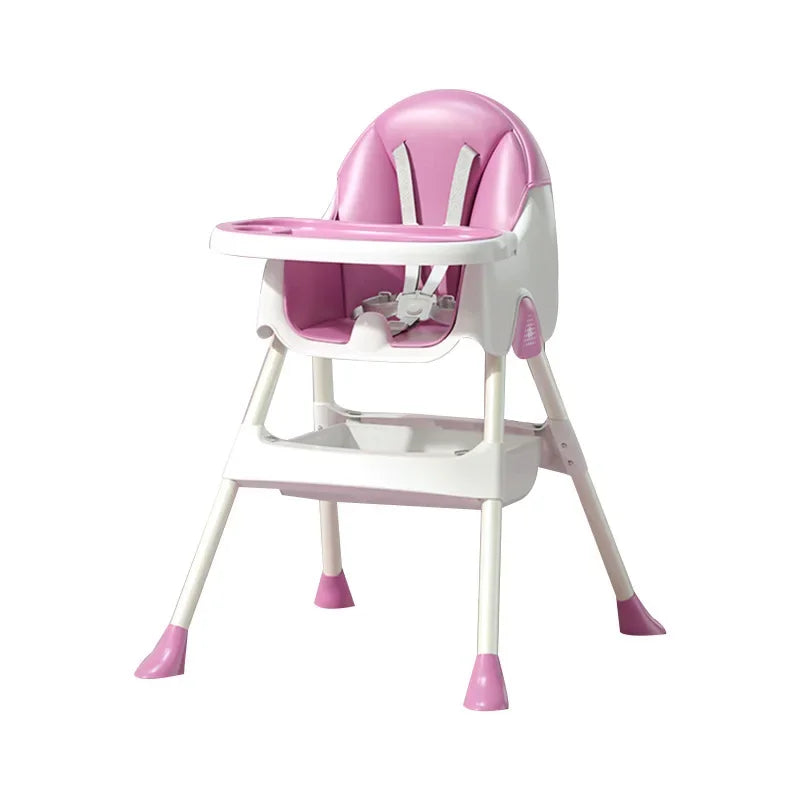 Pink and white high chair on a white background