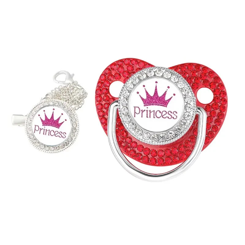 Baby Pacifier with Crown & Clip | Rhinestone Dummy with Case