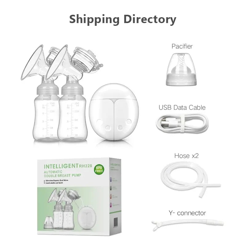 Electric Double Breast Pump Gift Set - USB Rechargeable with Nursing Pads & Storage