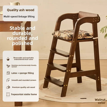 Adjustable Wooden High Chair for Babies & Toddlers - Extra Wide Seat with Footrest