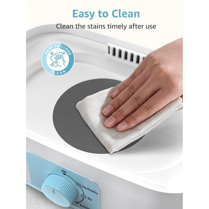 Person cleaning a white appliance with a cloth, emphasizing ease of cleaning.