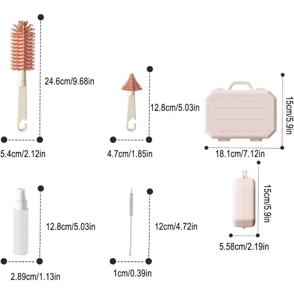 6-in-1 Silicone Bottle Brush Set - Complete Cleaning Kit with Storage Box